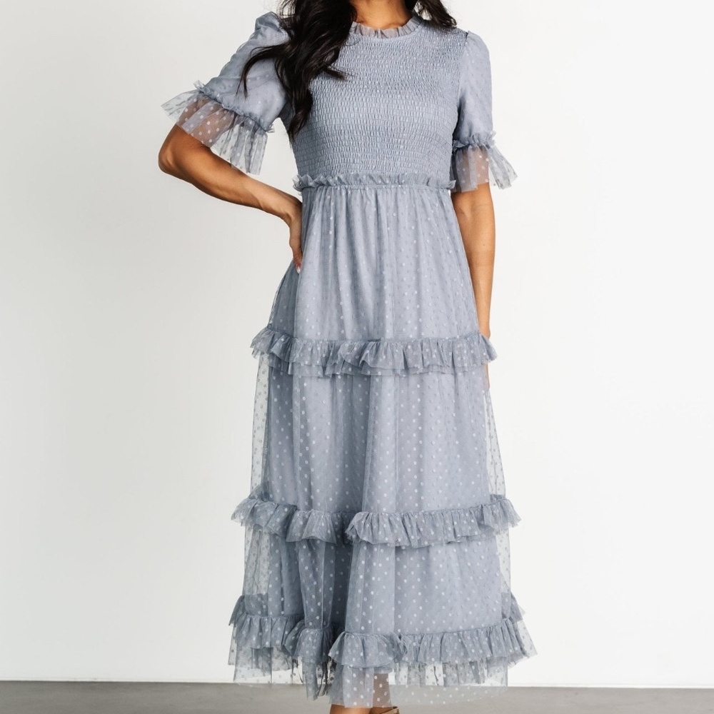 Baltic Born Lysandra Smocked Dot Dress | Dusty Slate Size LL